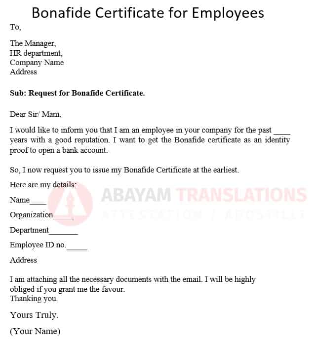 what is bonafide cetificate for employees